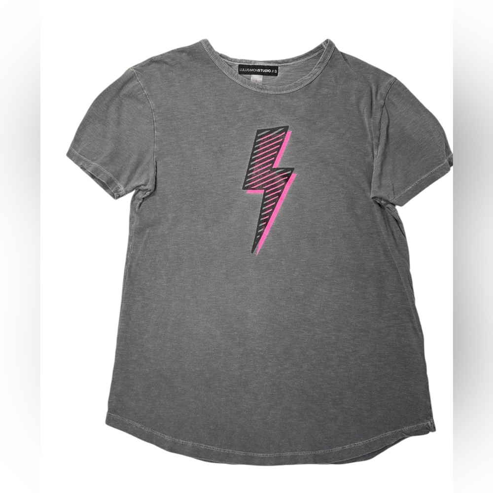 Lulus Simon Studio Gray Pink Lightning Bolt Graphic Tee Size S Edgy Cotton